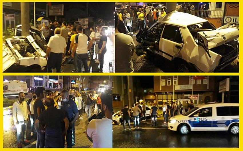 Direğe vuran araç ikiye ayrıldı...